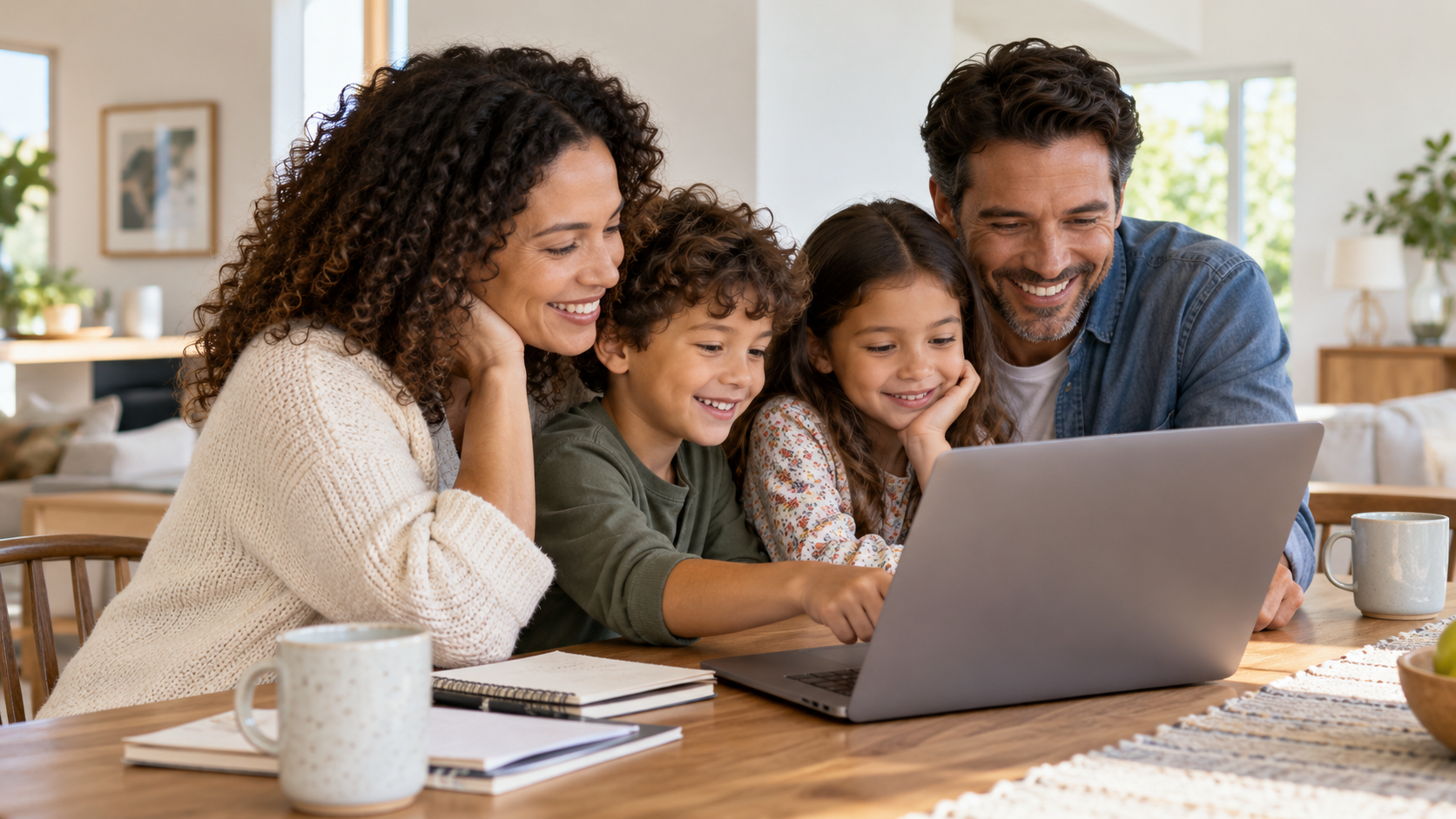 Family using a laptop together at home